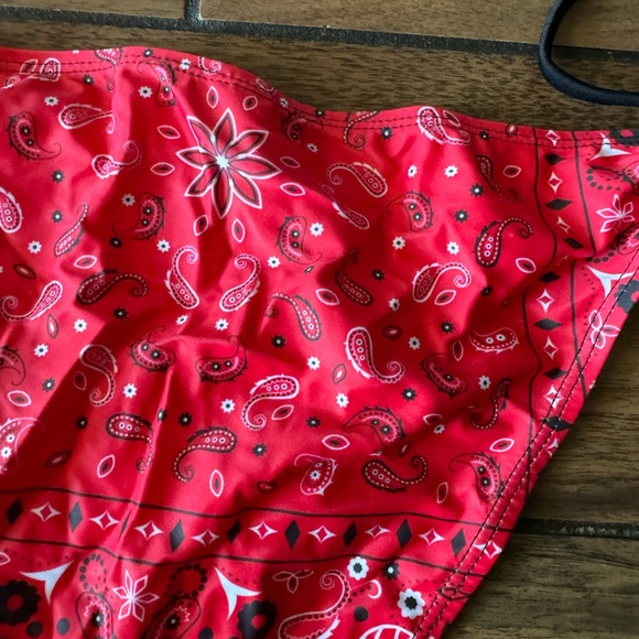 WOMANS Red paisley bandana print Brazilian Tie Side Bikini bottom size large - Picture 9 of 10